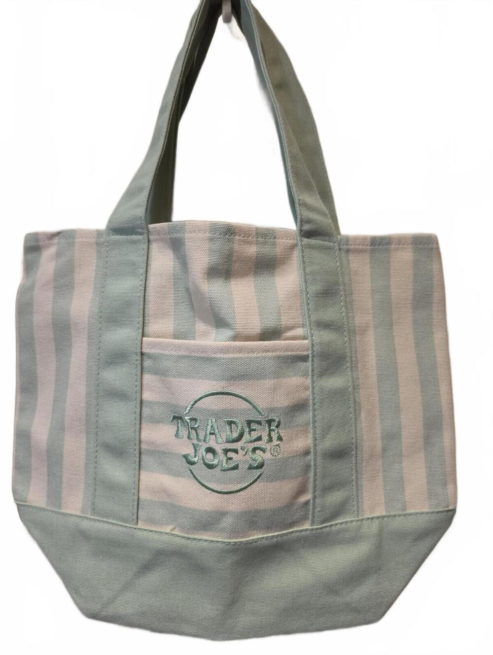 NWT Trader Joe’s Mini Mint Green Striped Canvas Tote Bag
